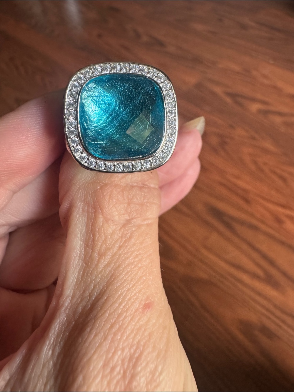 David Yurman Cushion Cut Blue Topaz Ring with Pavé Halo